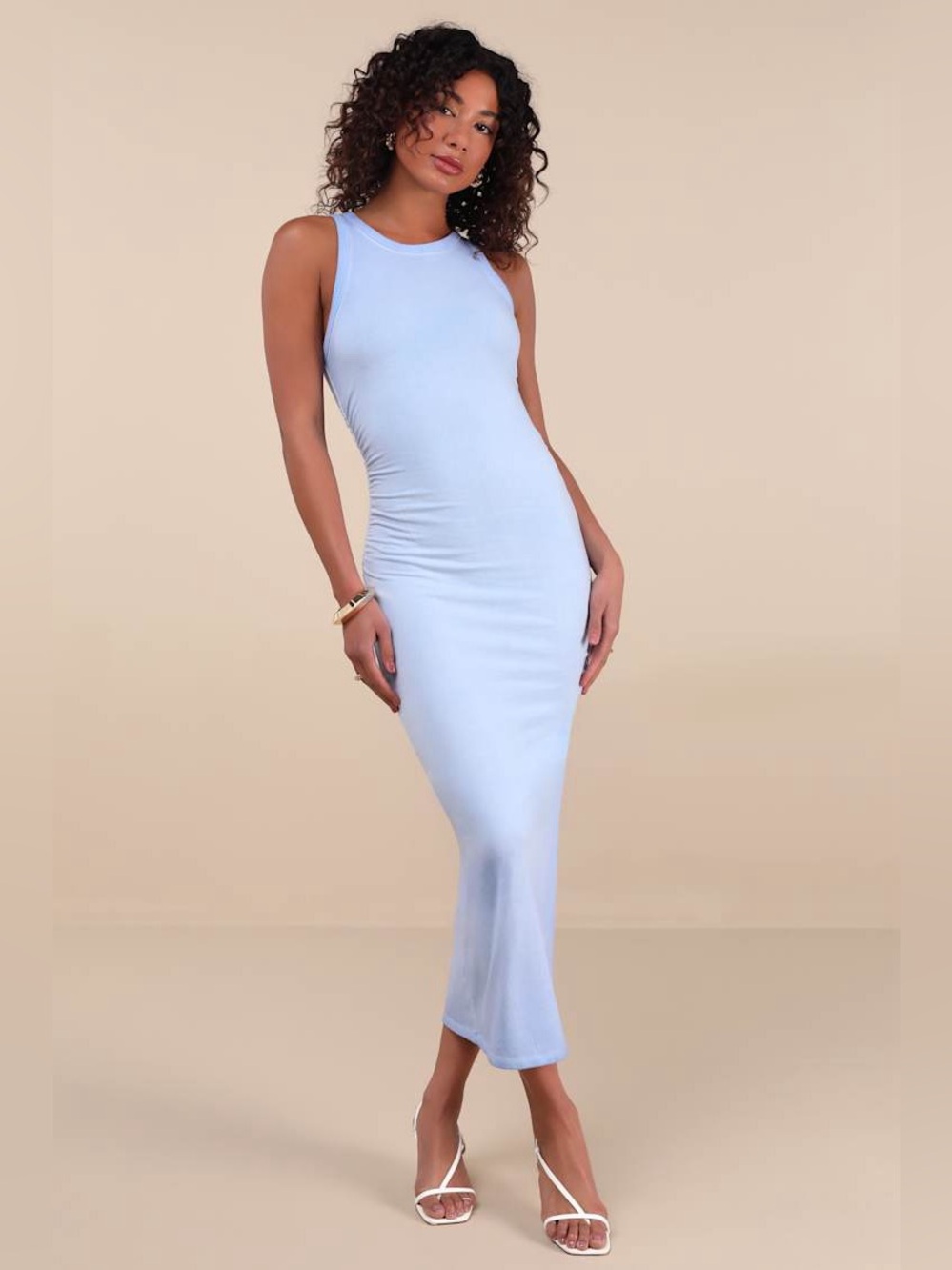 Lulus Lavina Light Blue Jersey Knit Bodycon Midi Dress Size M NWT
